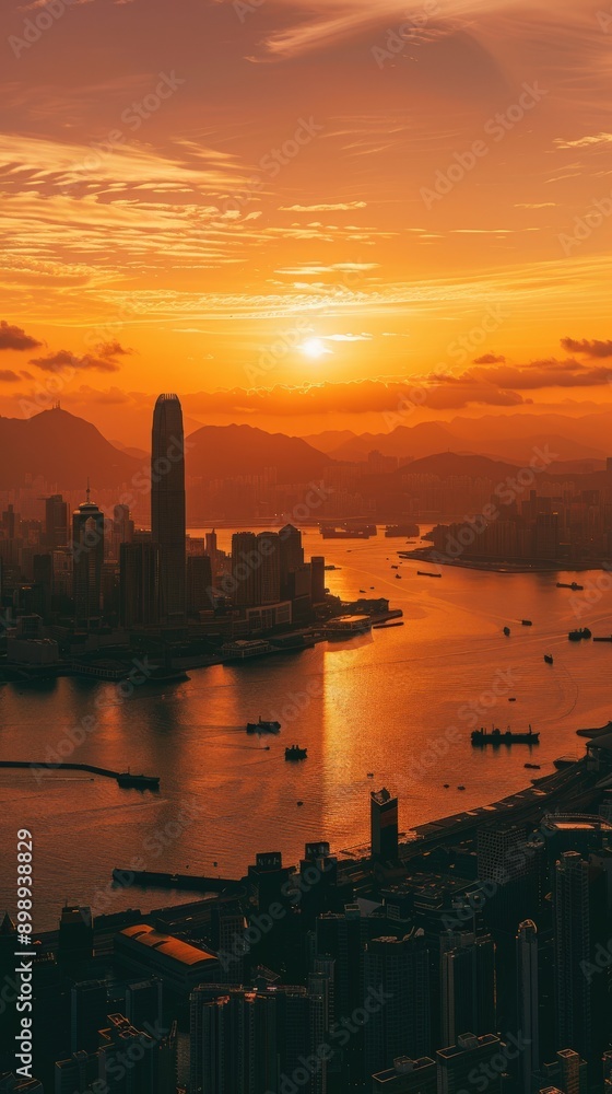 Golden Sunset Skyline Along Island Coastline Golden Sunset Skyline Along Island Coastline