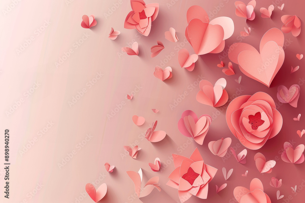 Obraz premium Pink rose petals and hearts vector pattern for romantic Valentine's day card design