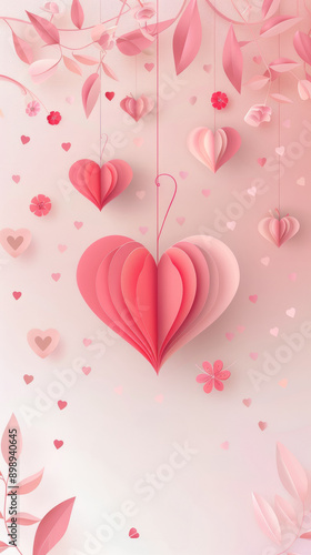 Warm Mother's Day Greeting Postcard with Paper Hearts and Vector Symbols