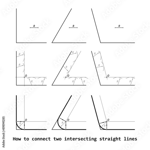 How to connect two intersecting straight lines, vector illustration