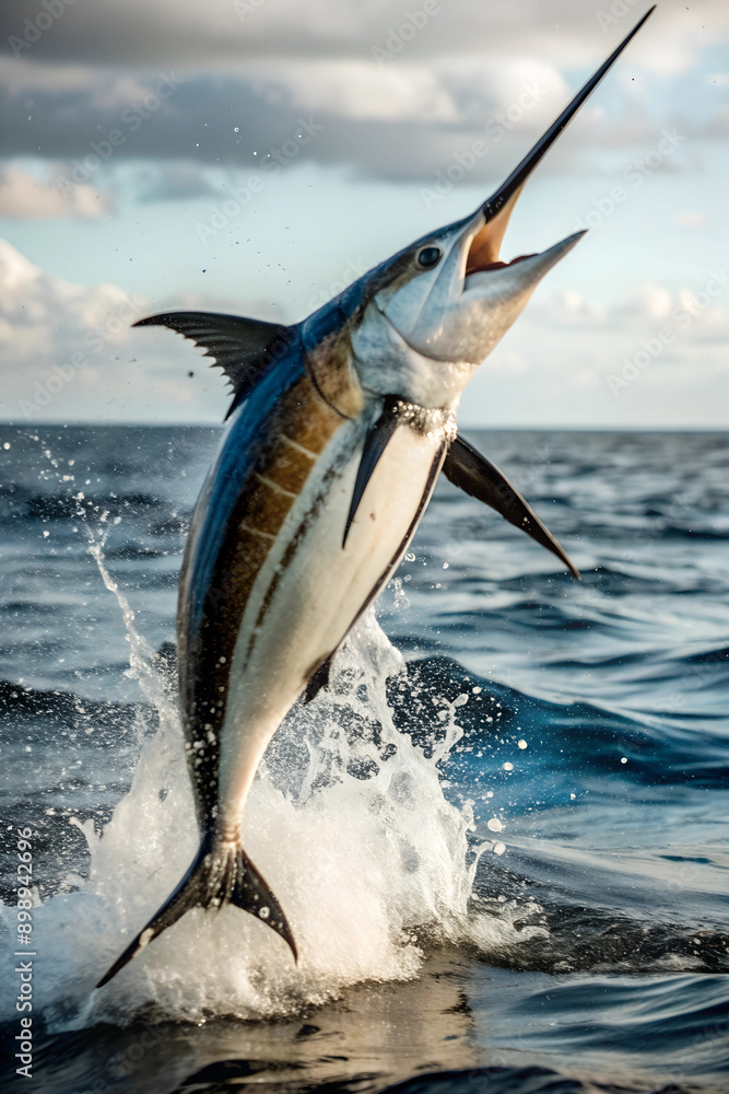Obraz premium marlin fish jumping out of the water being caught
