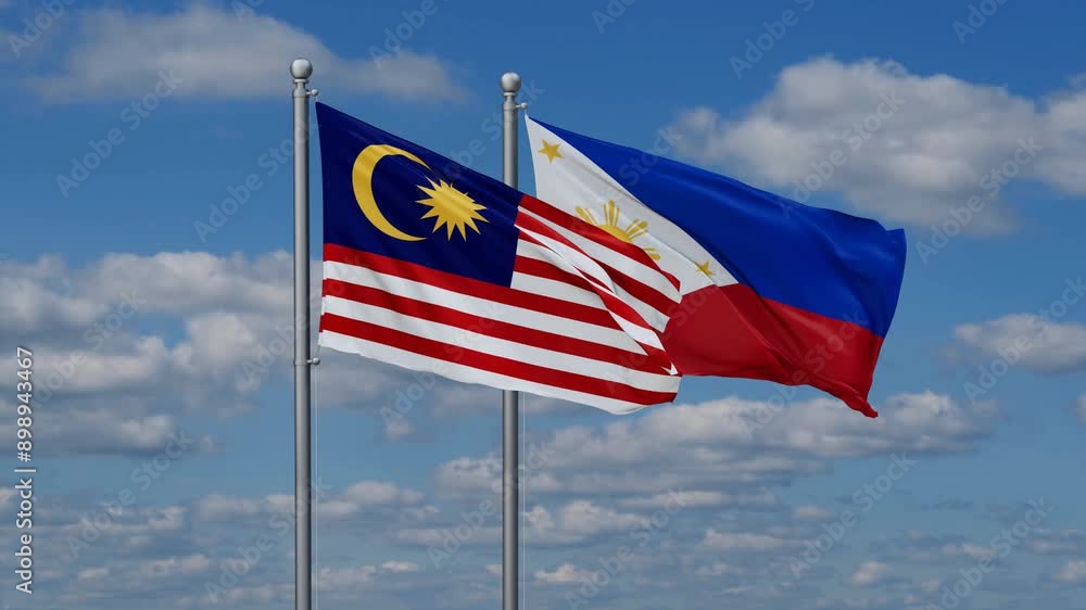 Philippines and Malaysia flags flying together, video concept of the relationship, two country cooperation concept Philippines and Malaysia flags flying together, video concept of the relationship, two country cooperation concept