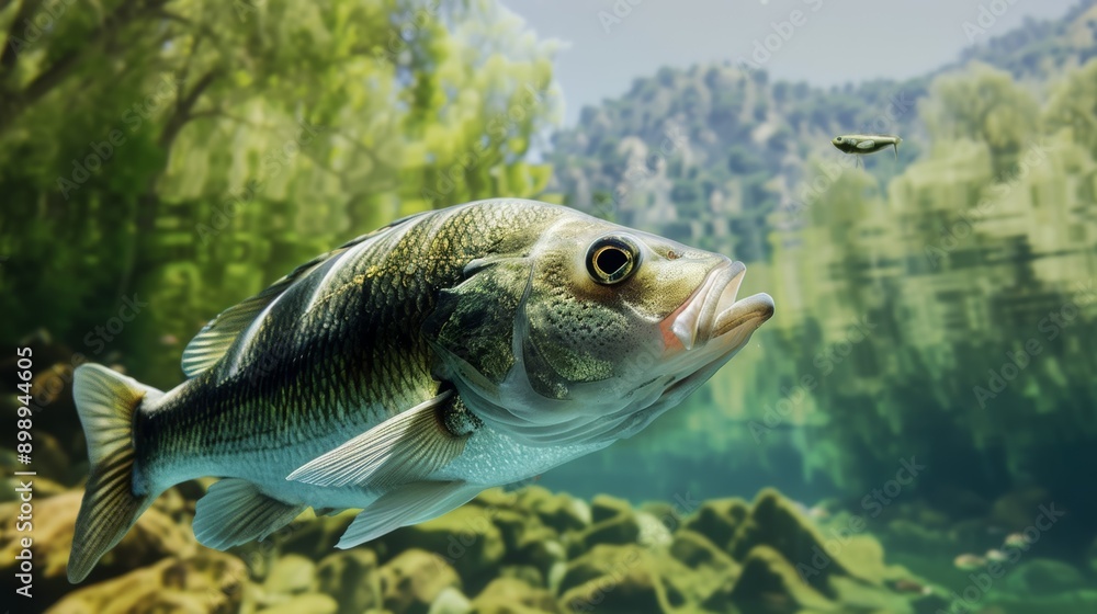 Fish in water, fishing concept. Selective focus background and copy space Fish in water, fishing concept. Selective focus background and copy space