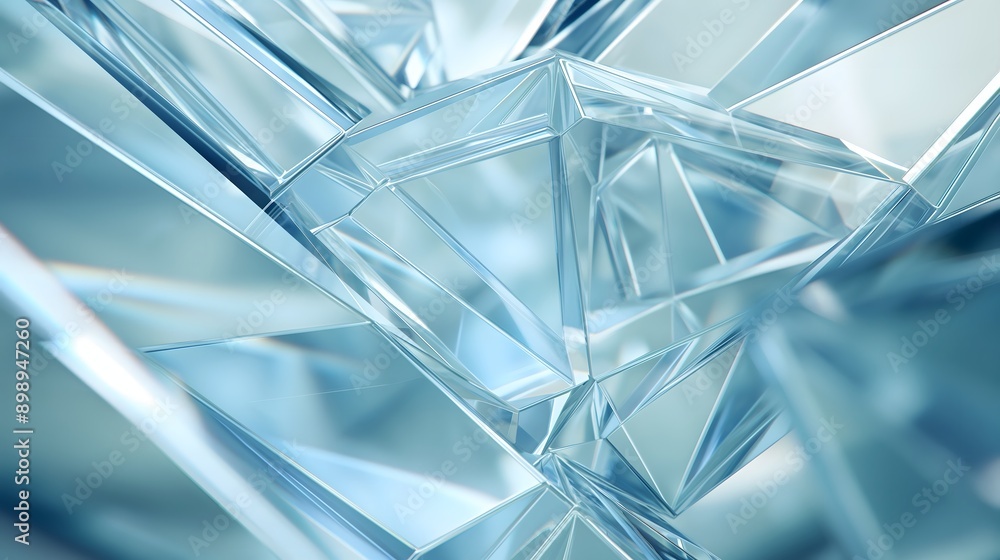 40. **Render a 3D geometric glass structure with transparent facets and smooth, glossy surfaces, against an abstract, clean background 40. **Render a 3D geometric glass structure with transparent facets and smooth, glossy surfaces, against an abstract, clean background