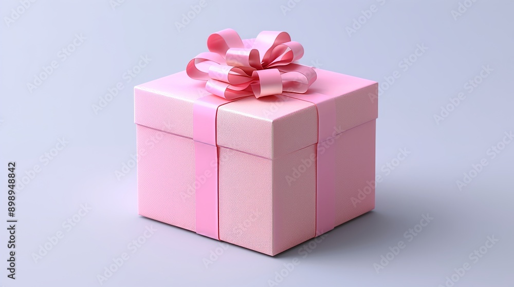 A pink gift box decorated with a ribbon bow, ready to present