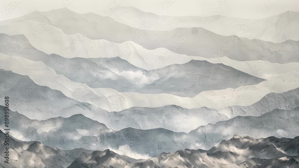 The textured and grainy layers of this design create a mesmerizing effect similar to looking at a distant mountain range on a foggy day. The subtle shades of gray and white add a sense The textured and grainy layers of this design create a mesmerizing effect similar to looking at a distant mountain range on a foggy day. The subtle shades of gray and white add a sense