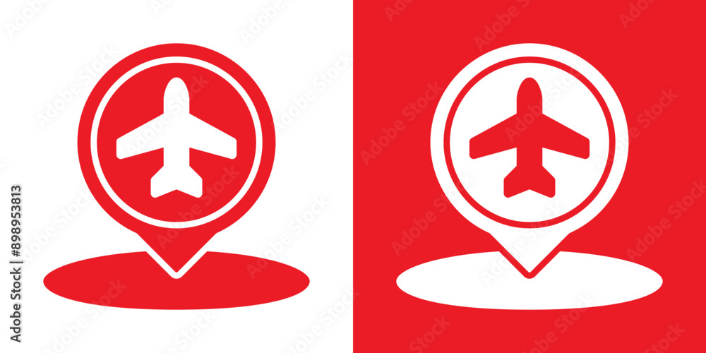 Airport location icon Flat set in black and white color outline vector Airport location icon Flat set in black and white color outline vector
