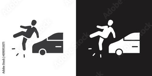 car Accident icon Flat set in black and white color outline vector