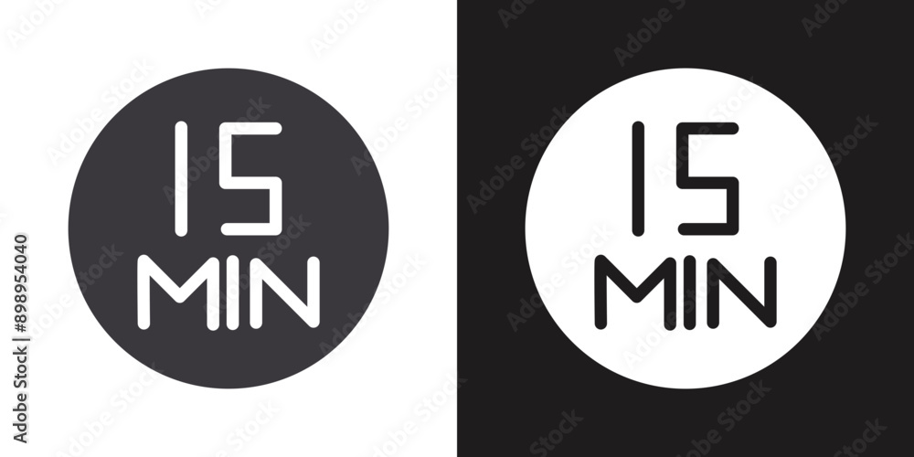 Minute timer icon Flat set in black and white color outline vector Minute timer icon Flat set in black and white color outline vector