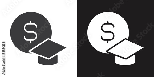 tuition fee icon Flat set in black and white color outline vector