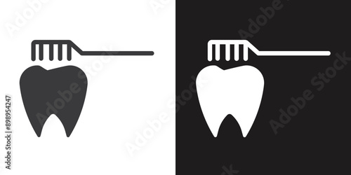 tooth cleaning icon Flat set in black and white color outline vector