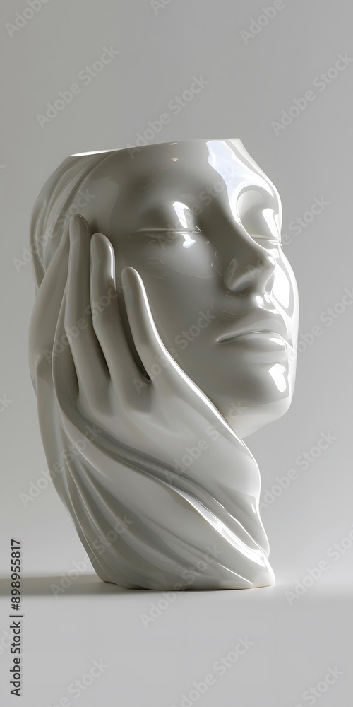 Fototapeta premium White Ceramic Sculpture of a Female Face