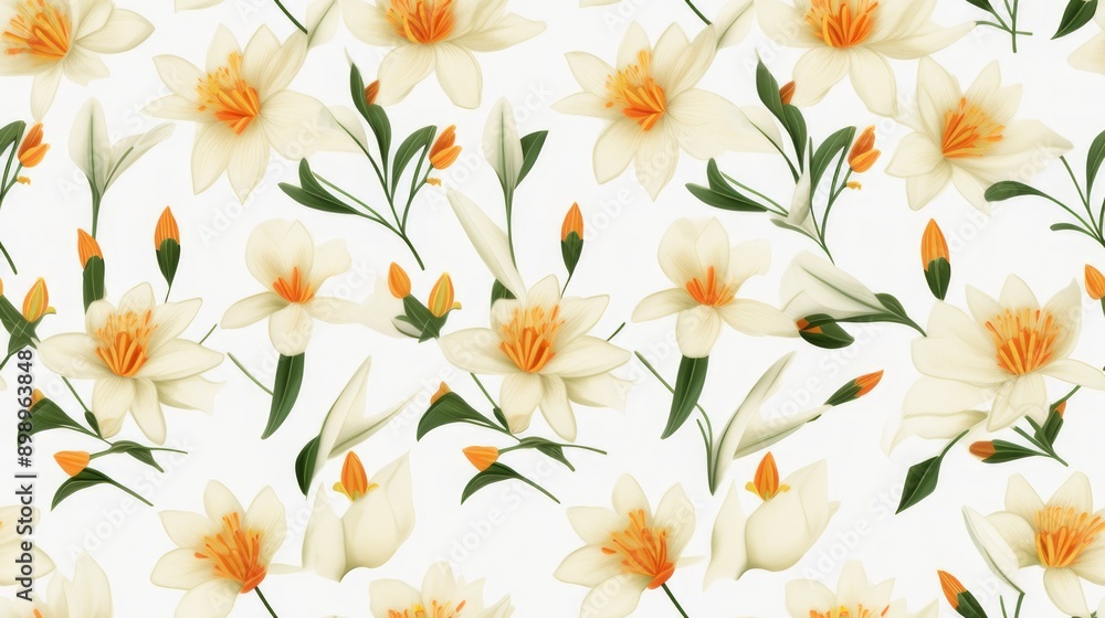 This backdrop is filled with charming patterns of white and orange zephyranthes and fresh green leaves, creating an atmosphere full of love and joy. This backdrop is filled with charming patterns of white and orange zephyranthes and fresh green leaves, creating an atmosphere full of love and joy.
