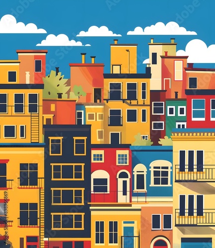 Colorful Illustration of a Cityscape with Buildings and Sky