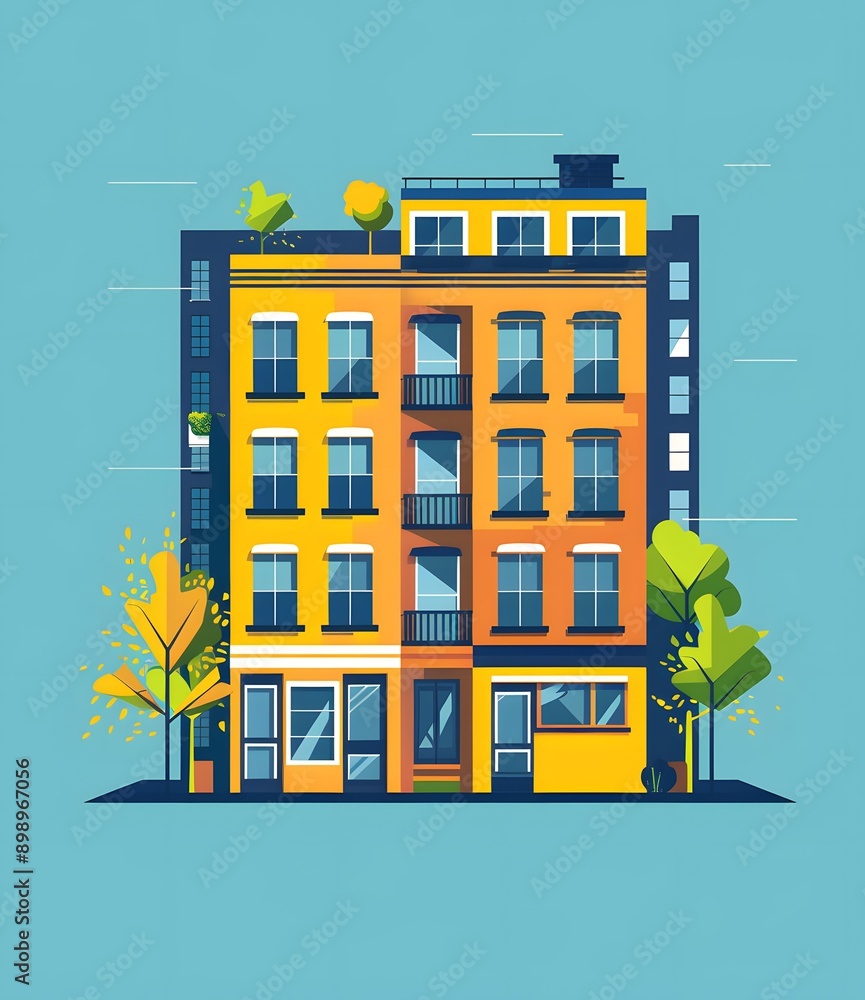 Yellow Building with Trees and Blue Sky Yellow Building with Trees and Blue Sky