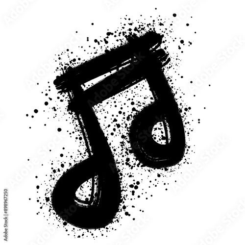 Music notes sign icon isolated on white, black spray paint