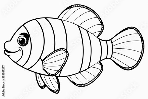 Funny Clownfish Vector Illustration Cartoon Clipart And Line Art Design, Cute and funny clownfish vector illustration in cartoon style with white background. photo