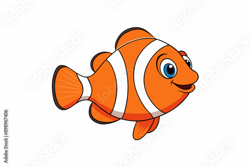 Funny Clownfish Vector Illustration Cartoon Clipart And Line Art Design, Cute and funny clownfish vector illustration in cartoon style with white background. photo