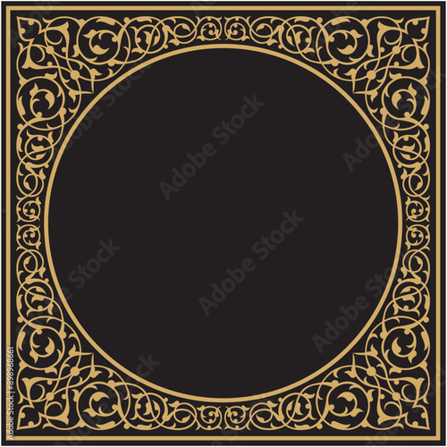 Vector illustration of ornamental design pattern on square and round frames in the center, gold design, suitable for calligraphy, mosque decoration, frames, used with text placement in the centers