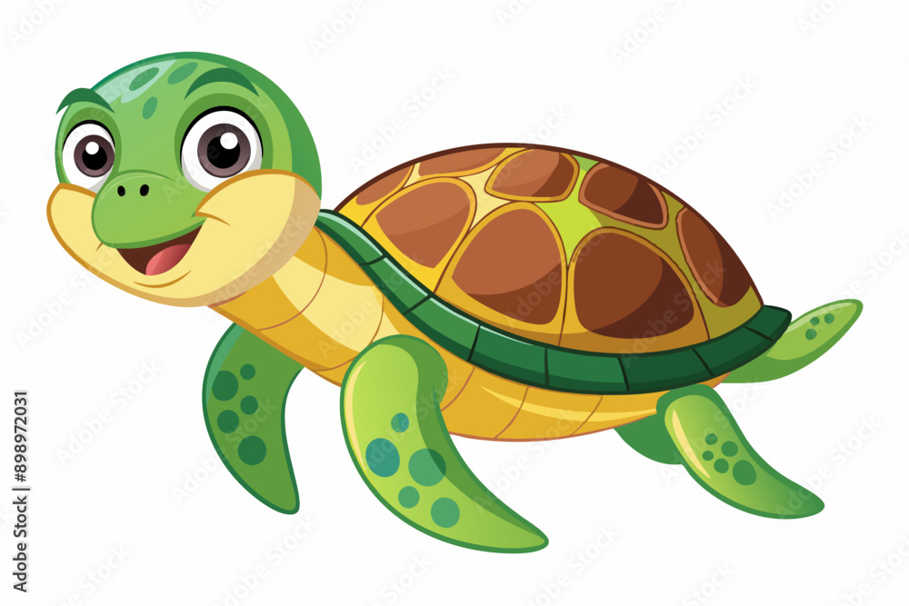 Fototapeta premium Funny Sea Turtle Vector Illustration, Cartoons, Clipart, and Line Art Design, Funny sea turtle vector, cartoon, clipart, and line art design on white background.