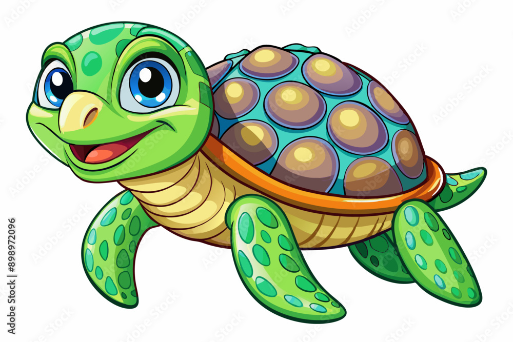 Fototapeta premium Funny Sea Turtle Vector Illustration, Cartoons, Clipart, and Line Art Design, Funny sea turtle vector, cartoon, clipart, and line art design on white background.