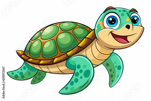 Funny Sea Turtle Vector Illustration, Cartoons, Clipart, and Line Art Design, Funny sea turtle vector, cartoon, clipart, and line art design on white background.