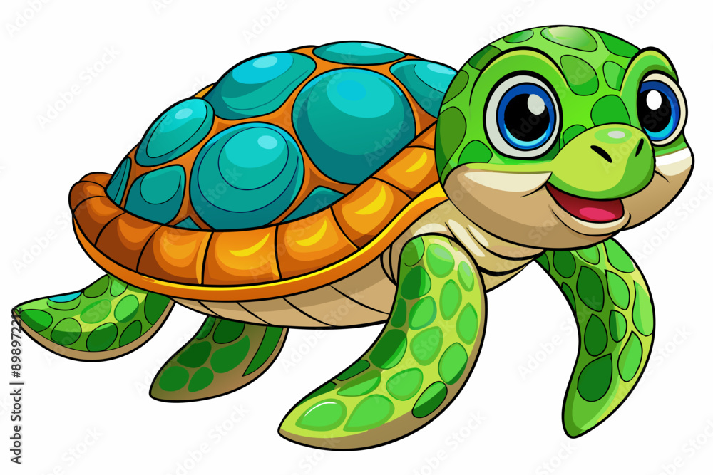 Fototapeta premium Funny Sea Turtle Vector Illustration, Cartoons, Clipart, and Line Art Design, Funny sea turtle vector, cartoon, clipart, and line art design on white background.