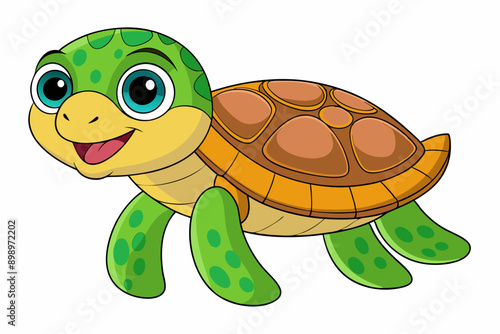 Funny Sea Turtle Vector Illustration, Cartoons, Clipart, and Line Art Design, Funny sea turtle vector, cartoon, clipart, and line art design on white background.