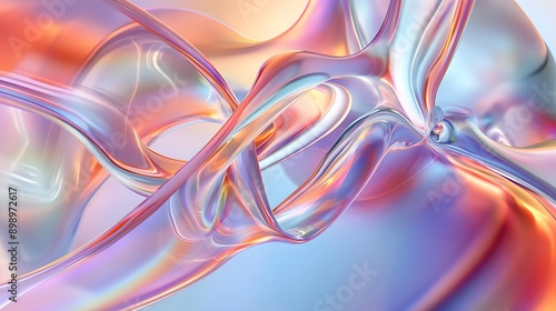 48. **Visualize a 3D abstract glass structure with smooth, high-gloss surfaces and soft light interactions, in front of a colorful, random color background © Mr image