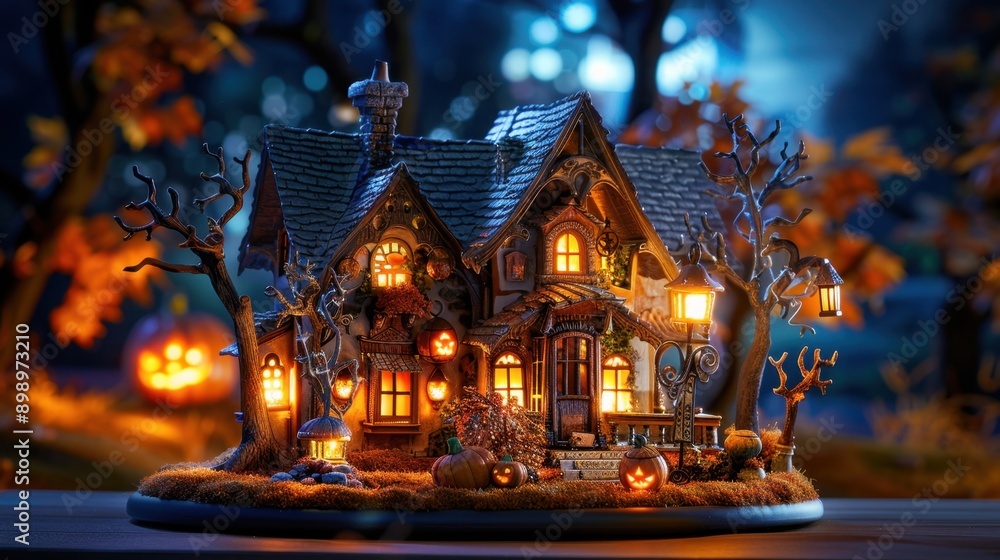 Fototapeta premium Halloween haunted house, spooky decorations