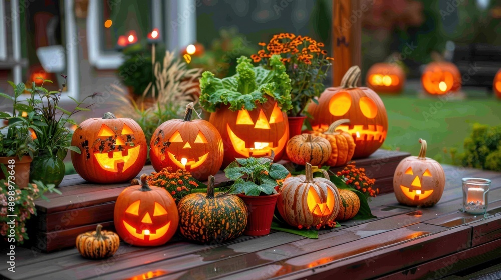 Obraz premium Halloween pumpkins, carved jack-o'-lanterns