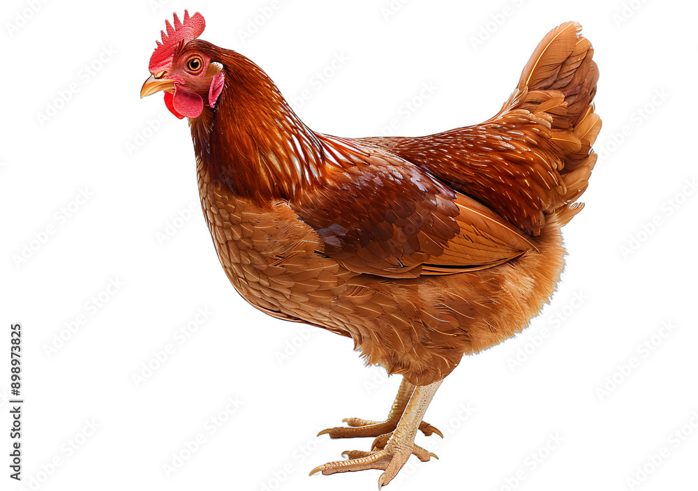 Fototapeta premium [Transparent Background PNG]A brown hen with a red comb and wattle isolated on a white background