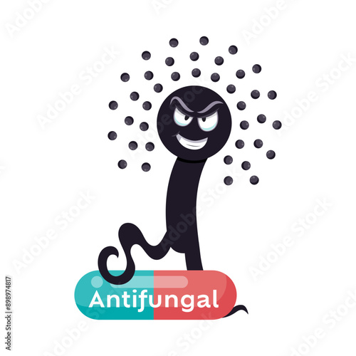 Antifungal resistant fungi cartoon character graphic illustration
