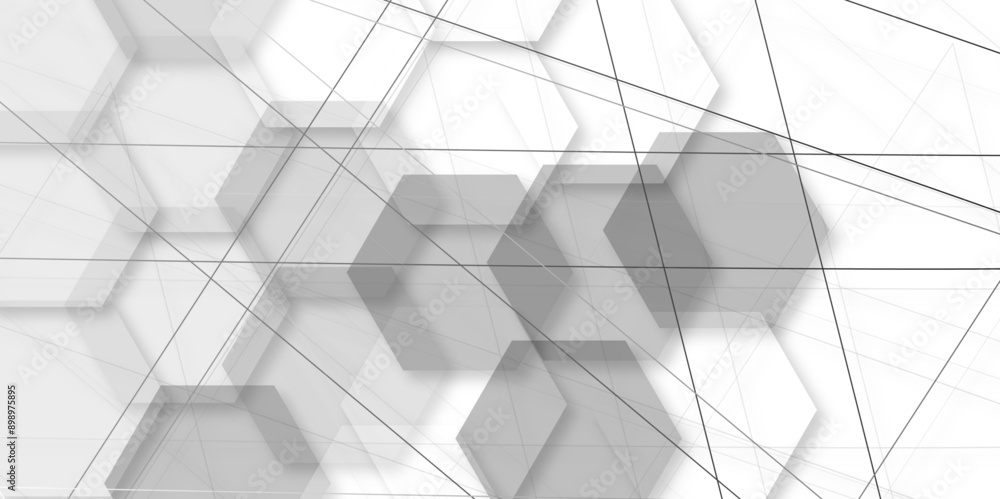 Vector pattern with hexagonal white and gray technology line paper ...