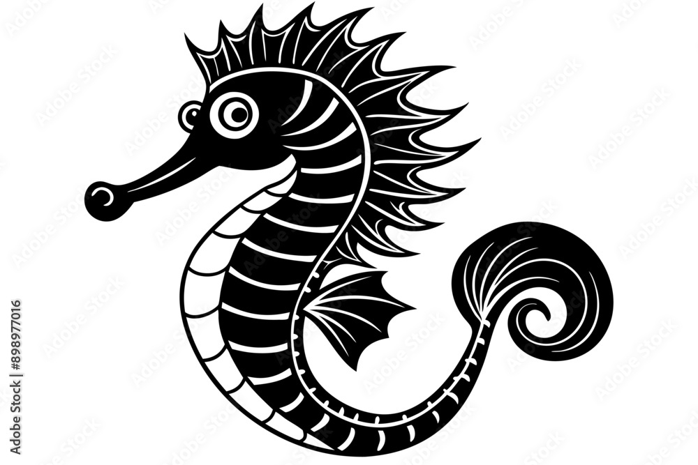 Obraz premium Funny Seahorse Vector Illustration on White Background Cartoons, Clipart, Line Art Design, Funny seahorse vector art on white background, ideal for cartoons, clipart, and line art designs