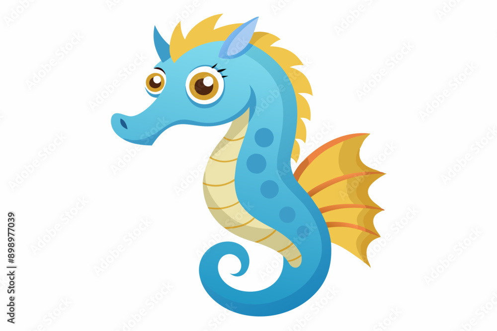 Fototapeta premium Funny Seahorse Vector Illustration on White Background Cartoons, Clipart, Line Art Design, Funny seahorse vector art on white background, ideal for cartoons, clipart, and line art designs