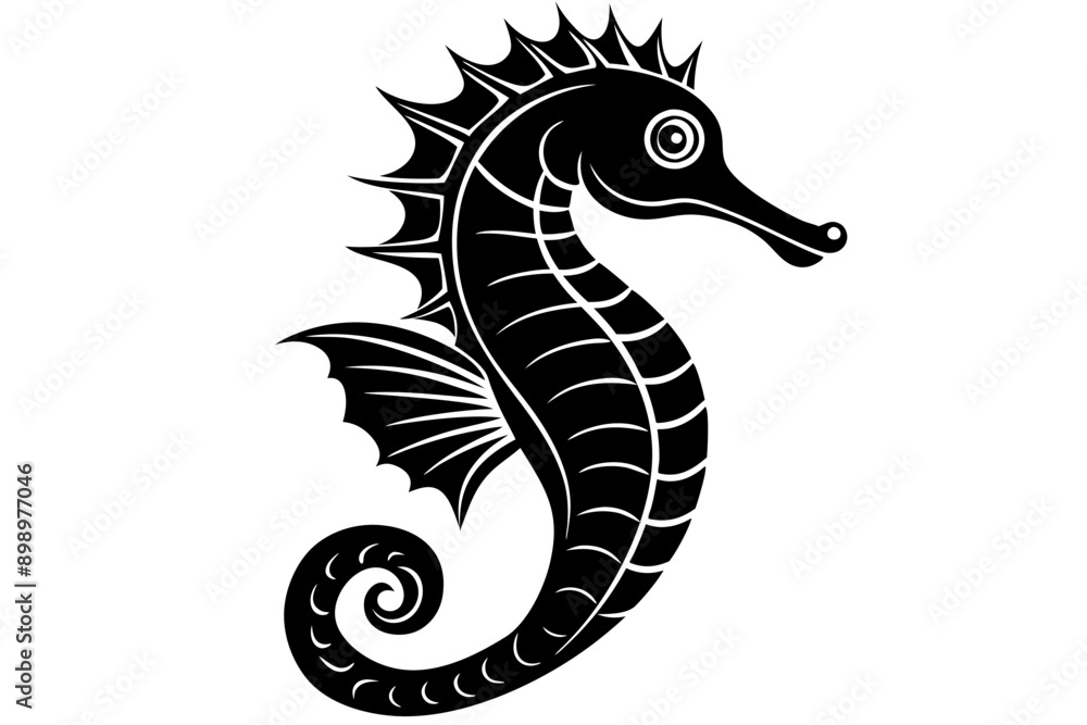 Obraz premium Funny Seahorse Vector Illustration on White Background Cartoons, Clipart, Line Art Design, Funny seahorse vector art on white background, ideal for cartoons, clipart, and line art designs