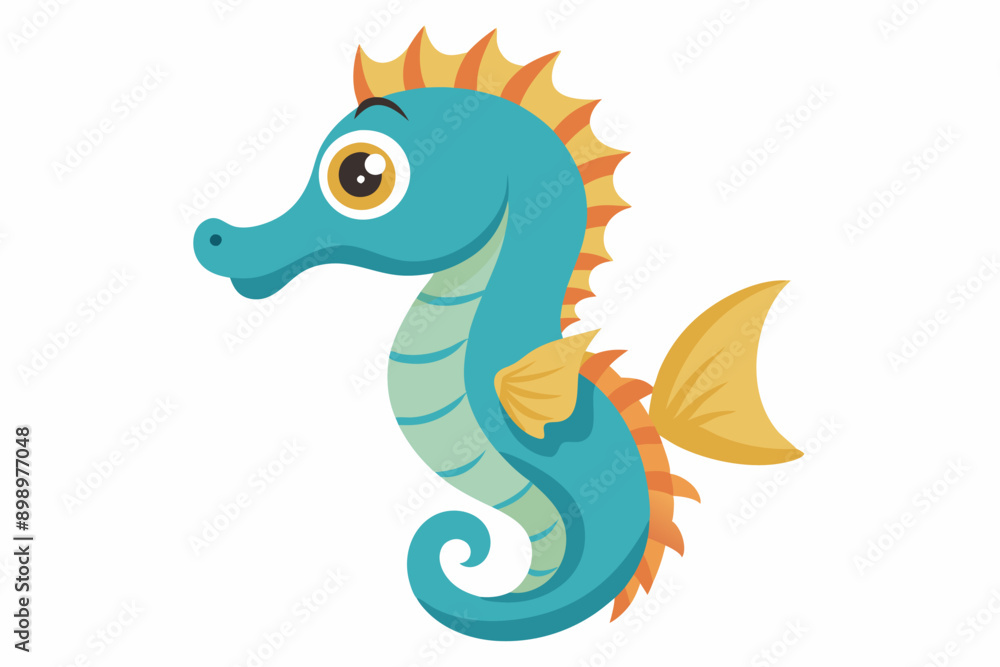 Fototapeta premium Funny Seahorse Vector Illustration on White Background Cartoons, Clipart, Line Art Design, Funny seahorse vector art on white background, ideal for cartoons, clipart, and line art designs