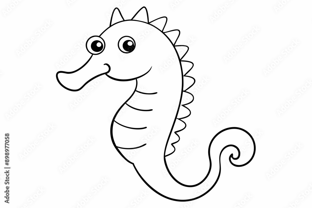 Fototapeta premium Funny Seahorse Vector Illustration on White Background Cartoons, Clipart, Line Art Design, Funny seahorse vector art on white background, ideal for cartoons, clipart, and line art designs
