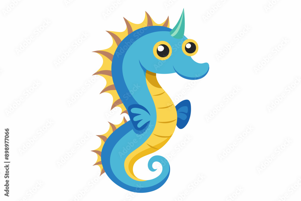 Fototapeta premium Funny Seahorse Vector Illustration on White Background Cartoons, Clipart, Line Art Design, Funny seahorse vector art on white background, ideal for cartoons, clipart, and line art designs