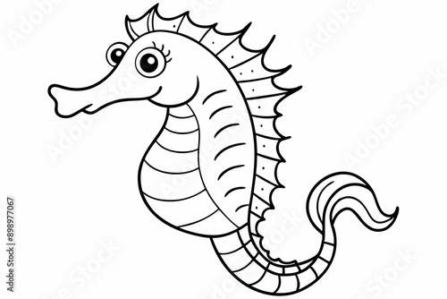 Funny Seahorse Vector Illustration on White Background Cartoons, Clipart, Line Art Design, Funny seahorse vector art on white background, ideal for cartoons, clipart, and line art designs photo