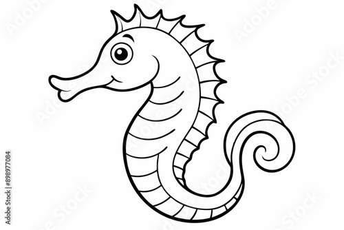 Funny Seahorse Vector Illustration on White Background Cartoons, Clipart, Line Art Design, Funny seahorse vector art on white background, ideal for cartoons, clipart, and line art designs