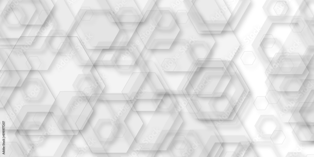 Vector pattern with hexagonal white and gray technology line paper ...