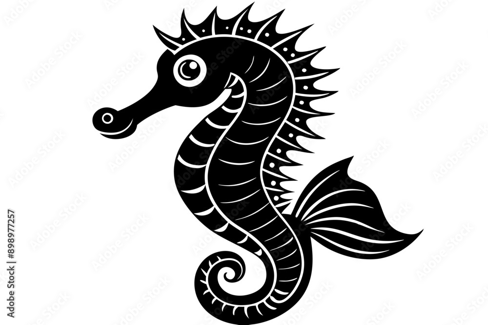 Fototapeta premium Funny Seahorse Vector Illustration on White Background Cartoons, Clipart, Line Art Design, Funny seahorse vector art on white background, ideal for cartoons, clipart, and line art designs