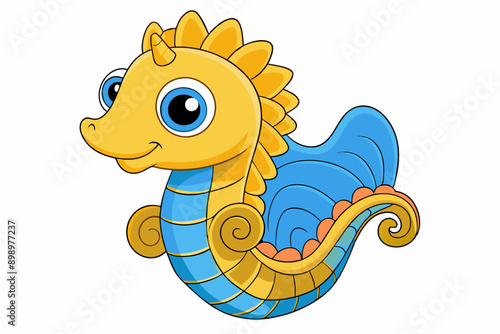 Funny Seahorse Vector Illustration on White Background Cartoons, Clipart, Line Art Design, Funny seahorse vector art on white background, ideal for cartoons, clipart, and line art designs photo