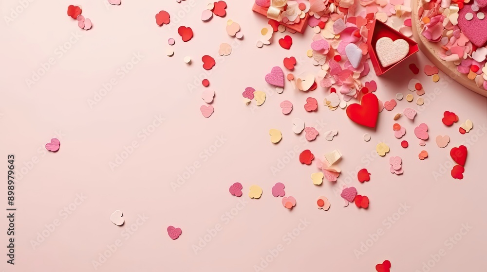 many hearts scattered on the ground and a wooden bowl many hearts scattered on the ground and a wooden bowl
