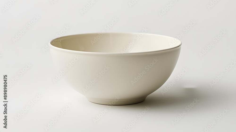 An elegant white bowl sits on a white table against a white background An elegant white bowl sits on a white table against a white background