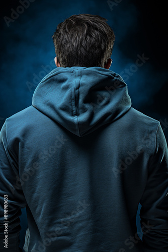 Young Male Model Wearing Deep Blue Hoodie