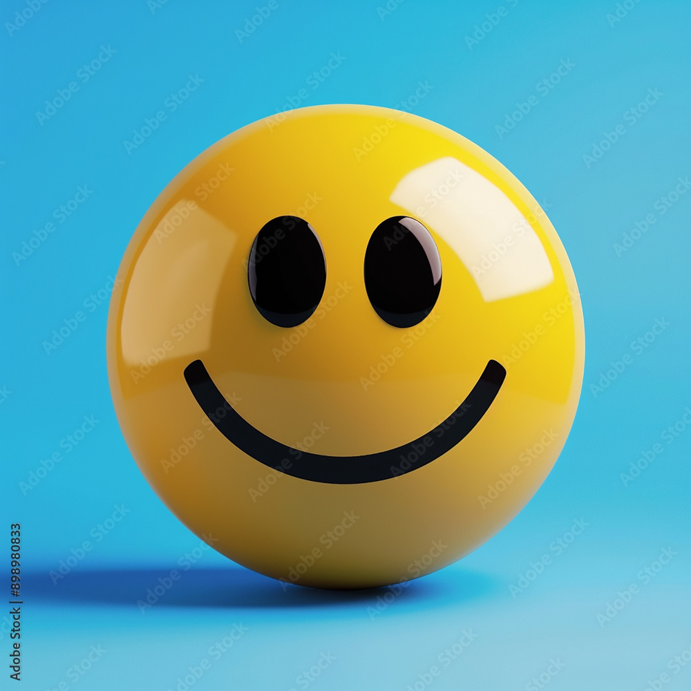 Shiny Yellow Smiley Face Emoticon on Blue Background Shiny Yellow Smiley Face Emoticon on Blue Background