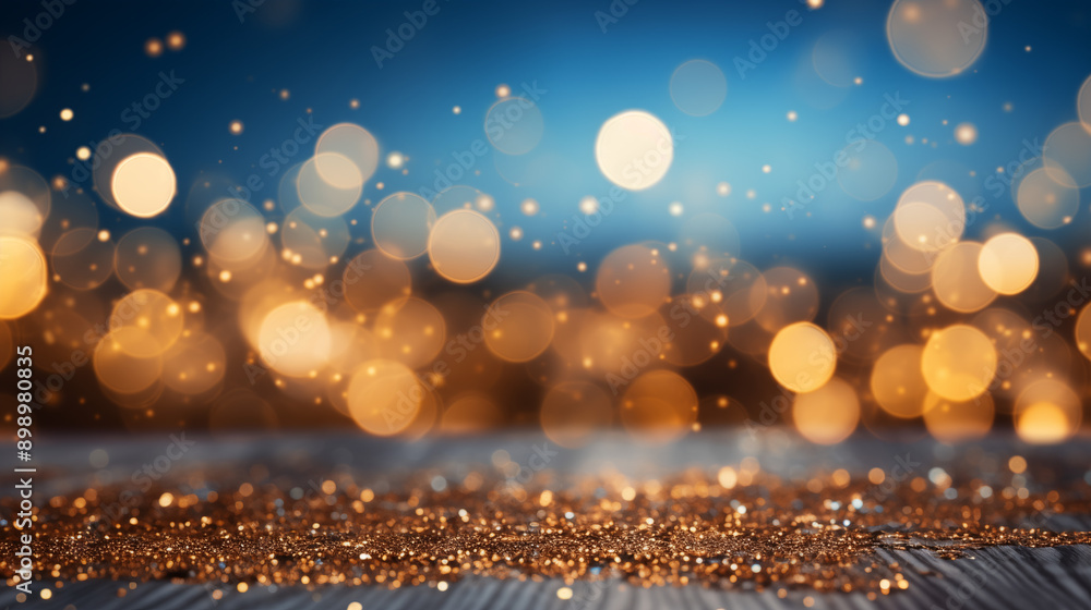 Out Of Focus Bokeh Light Effects With Sparkling Gold Particles On Dark Blue Background Out Of Focus Bokeh Light Effects With Sparkling Gold Particles On Dark Blue Background